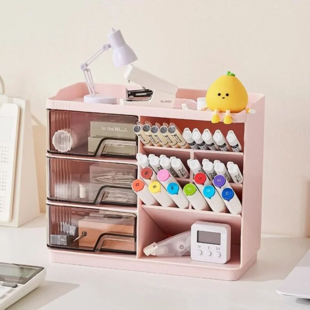 New Pink Makeup Organizer, 3-Drawer Vanity & Skincare Storage for Room Counter